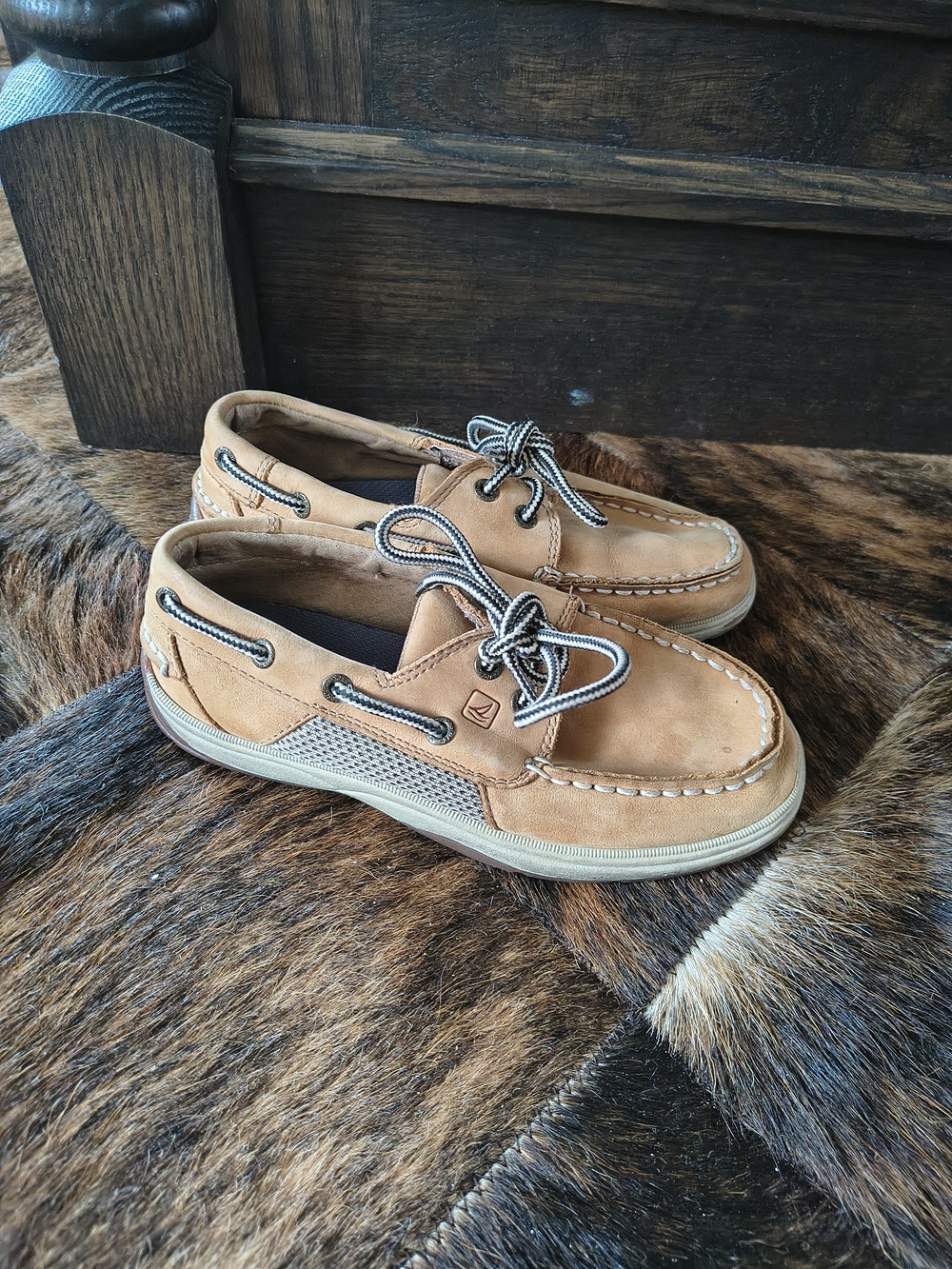 Sperry Kids Tan Moccasin Boat Shoes with Contrast Laces